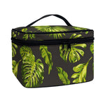 Dark Tropical Leaf Pattern Print Travel Makeup Bag