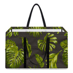 Dark Tropical Leaf Pattern Print Utility Tote Bag