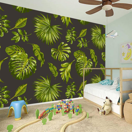 Dark Tropical Leaf Pattern Print Wall Sticker