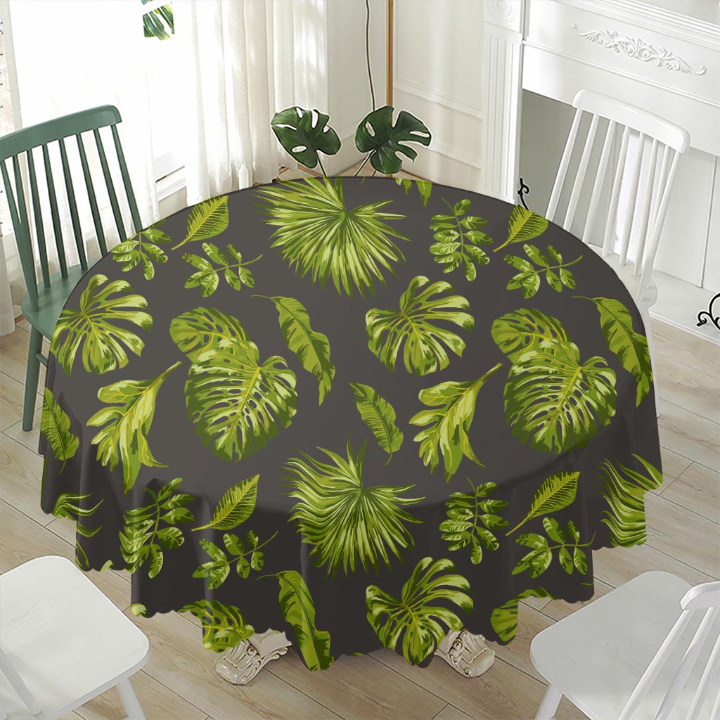 Dark Tropical Leaf Pattern Print Waterproof Round Tablecloth