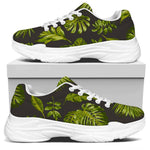 Dark Tropical Leaf Pattern Print White Chunky Shoes