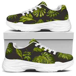 Dark Tropical Leaf Pattern Print White Chunky Shoes