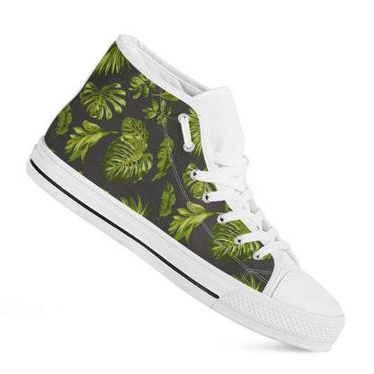 Dark Tropical Leaf Pattern Print White High Top Sneakers