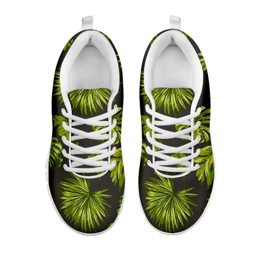 Dark Tropical Leaf Pattern Print White Running Shoes