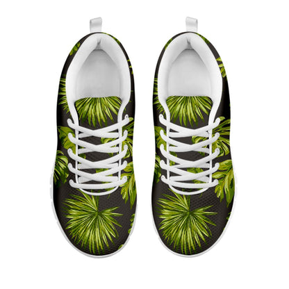 Dark Tropical Leaf Pattern Print White Running Shoes