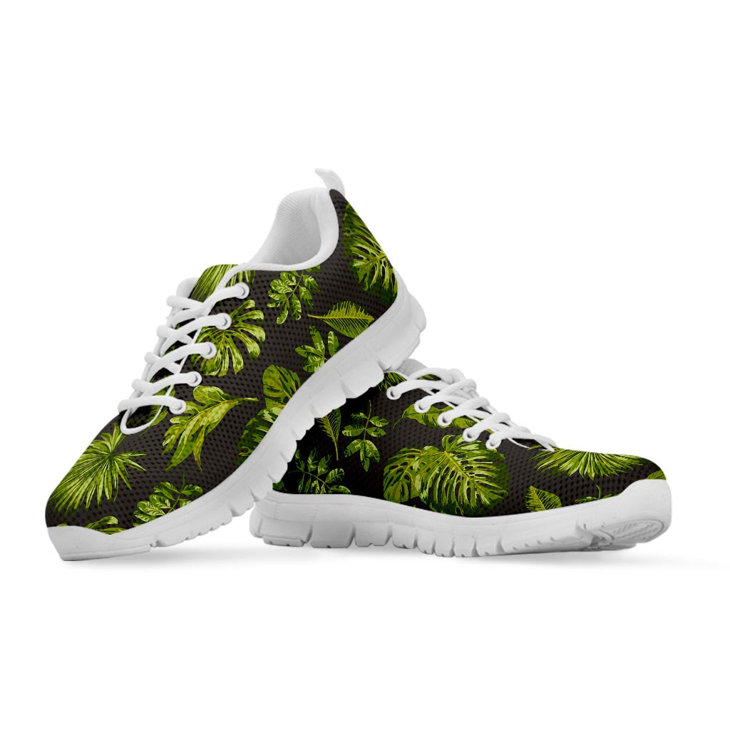 Dark Tropical Leaf Pattern Print White Running Shoes