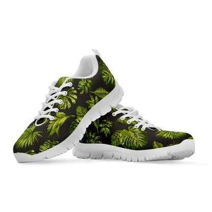 Dark Tropical Leaf Pattern Print White Running Shoes