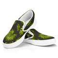 Dark Tropical Leaf Pattern Print White Slip On Sneakers