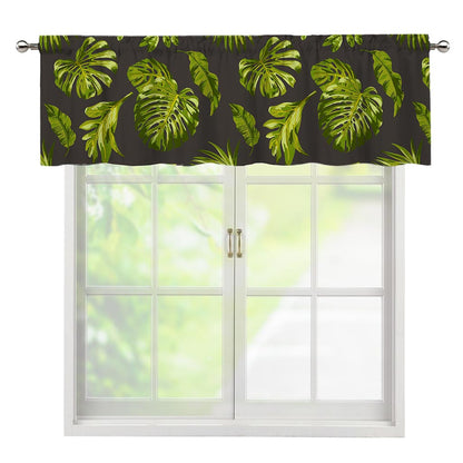 Dark Tropical Leaf Pattern Print Window Valance