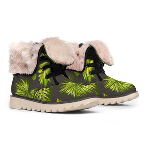 Dark Tropical Leaf Pattern Print Winter Boots