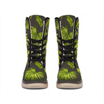 Dark Tropical Leaf Pattern Print Winter Boots