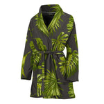 Dark Tropical Leaf Pattern Print Women's Bathrobe