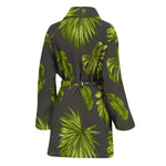 Dark Tropical Leaf Pattern Print Women's Bathrobe