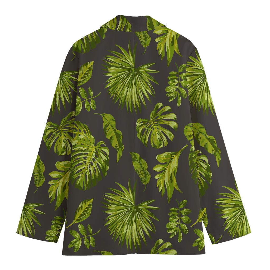 Dark Tropical Leaf Pattern Print Women's Blazer