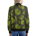 Dark Tropical Leaf Pattern Print Women's Bomber Jacket