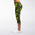Dark Tropical Leaf Pattern Print Women's Capri Leggings