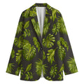 Dark Tropical Leaf Pattern Print Women's Cotton Blazer