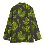 Dark Tropical Leaf Pattern Print Women's Cotton Blazer
