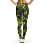 Dark Tropical Leaf Pattern Print Women's Leggings