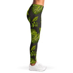 Dark Tropical Leaf Pattern Print Women's Leggings