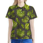 Dark Tropical Leaf Pattern Print Women's Polo Shirt