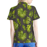 Dark Tropical Leaf Pattern Print Women's Polo Shirt