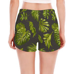 Dark Tropical Leaf Pattern Print Women's Split Running Shorts