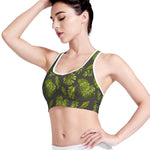 Dark Tropical Leaf Pattern Print Women's Sports Bra