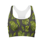 Dark Tropical Leaf Pattern Print Women's Sports Bra