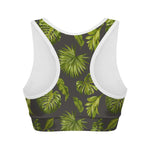 Dark Tropical Leaf Pattern Print Women's Sports Bra