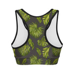 Dark Tropical Leaf Pattern Print Women's Sports Bra