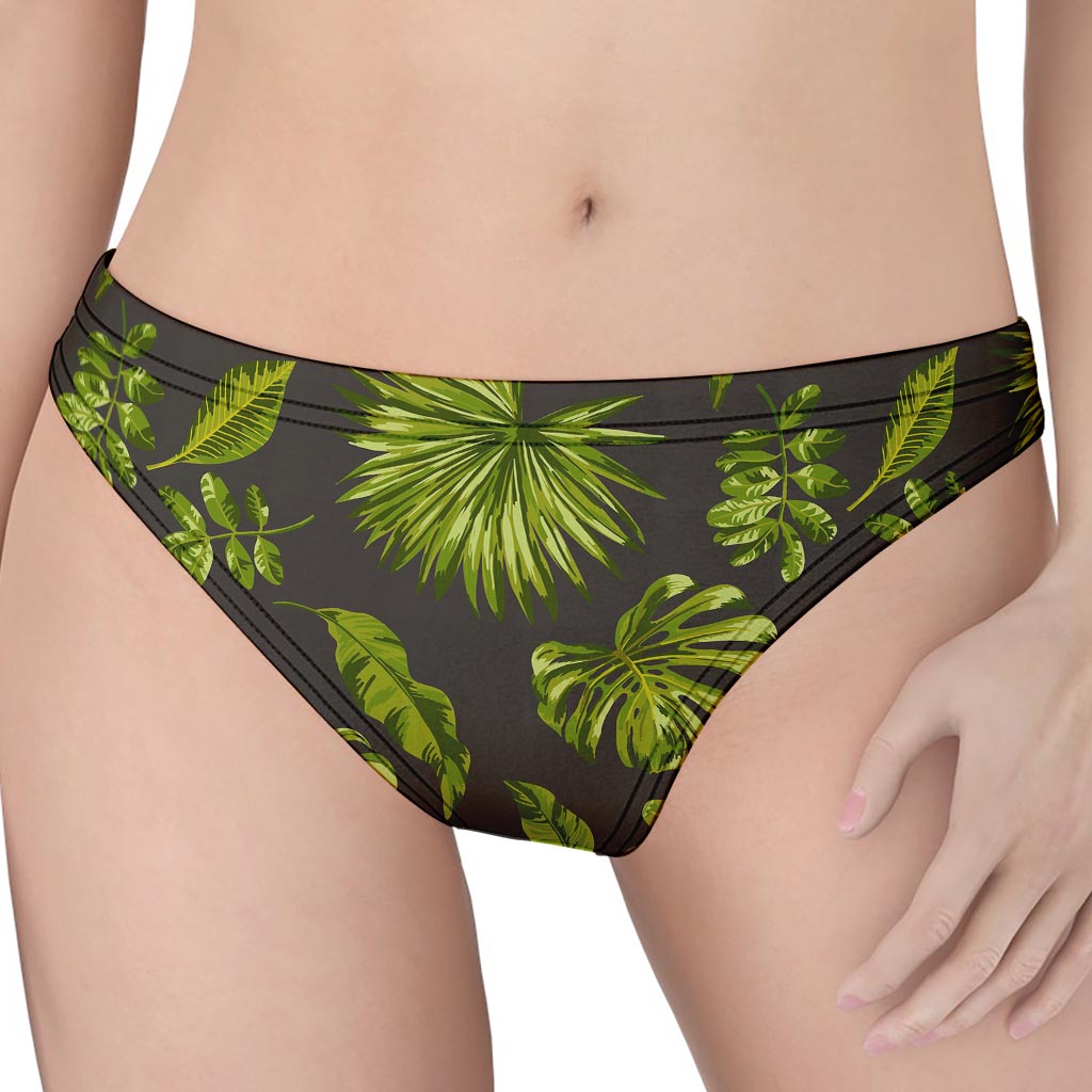 Dark Tropical Leaf Pattern Print Women's Thong