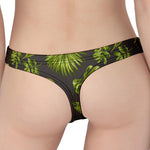 Dark Tropical Leaf Pattern Print Women's Thong