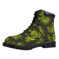 Dark Tropical Leaf Pattern Print Padded Collar Lace Up Boots
