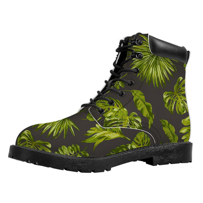 Dark Tropical Leaf Pattern Print Work Boots
