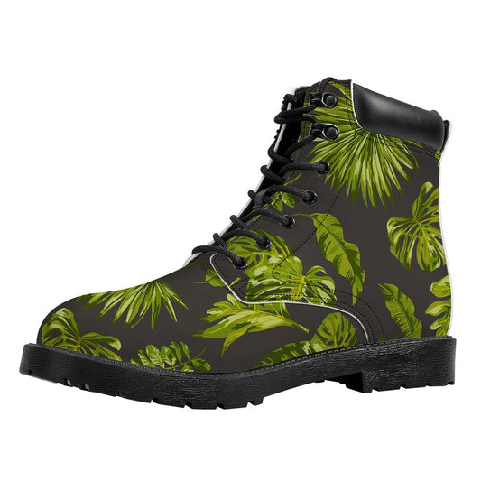 Dark Tropical Leaf Pattern Print Work Boots