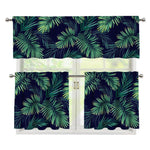 Dark Tropical Palm Leaf Pattern Print 3 Piece Kitchen Curtains