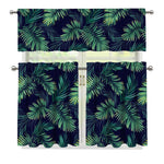 Dark Tropical Palm Leaf Pattern Print 3 Piece Kitchen Curtains