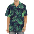 Dark Tropical Palm Leaf Pattern Print Aloha Shirt