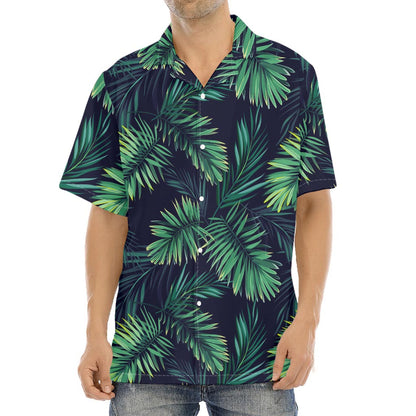 Dark Tropical Palm Leaf Pattern Print Aloha Shirt
