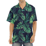 Dark Tropical Palm Leaf Pattern Print Aloha Shirt