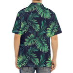 Dark Tropical Palm Leaf Pattern Print Aloha Shirt