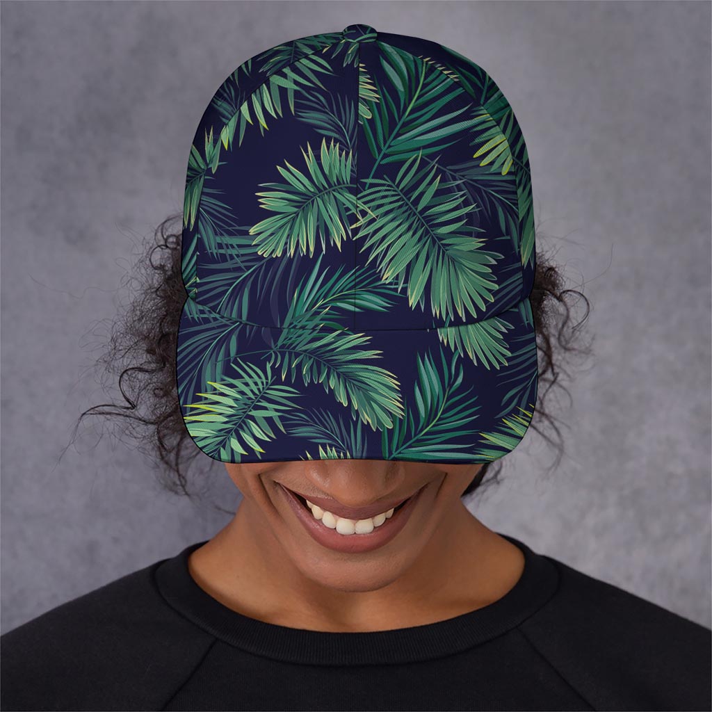 Dark Tropical Palm Leaf Pattern Print Baseball Cap