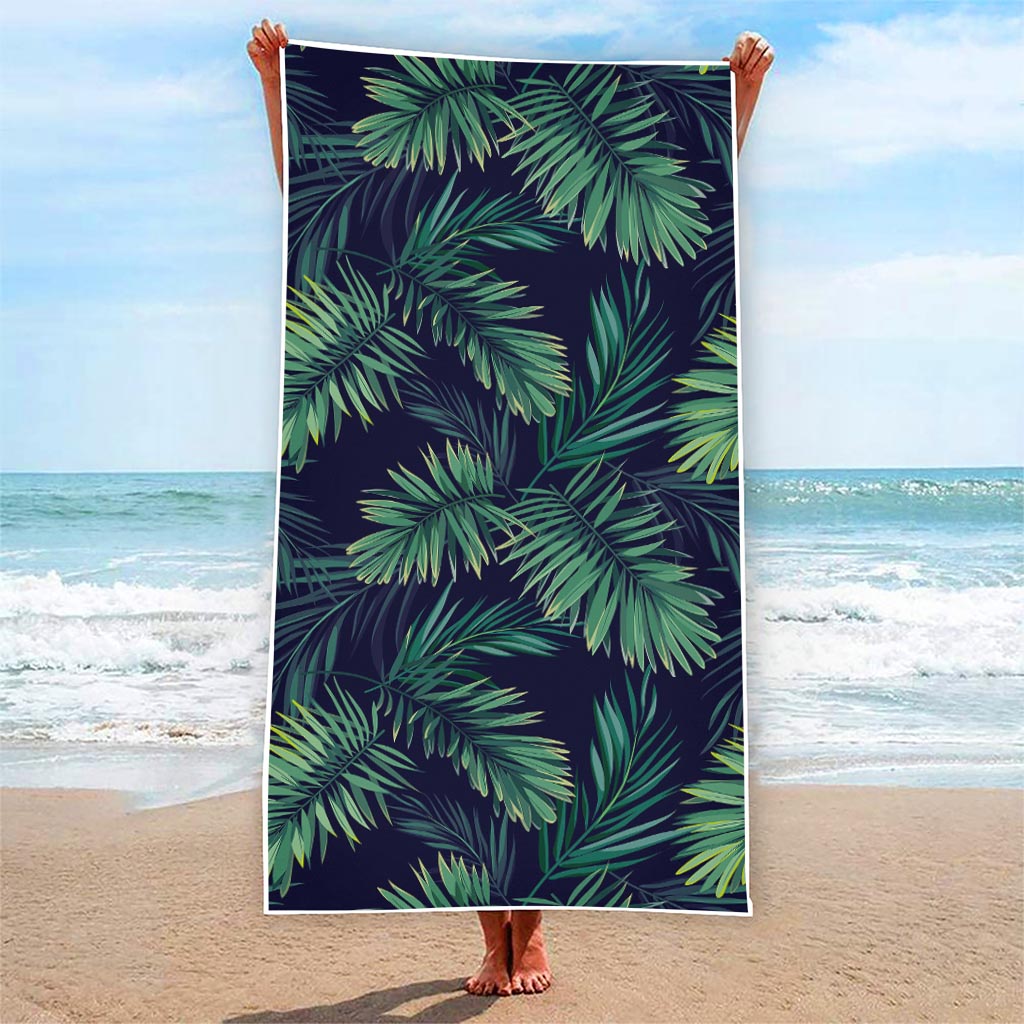 Dark Tropical Palm Leaf Pattern Print Beach Towel