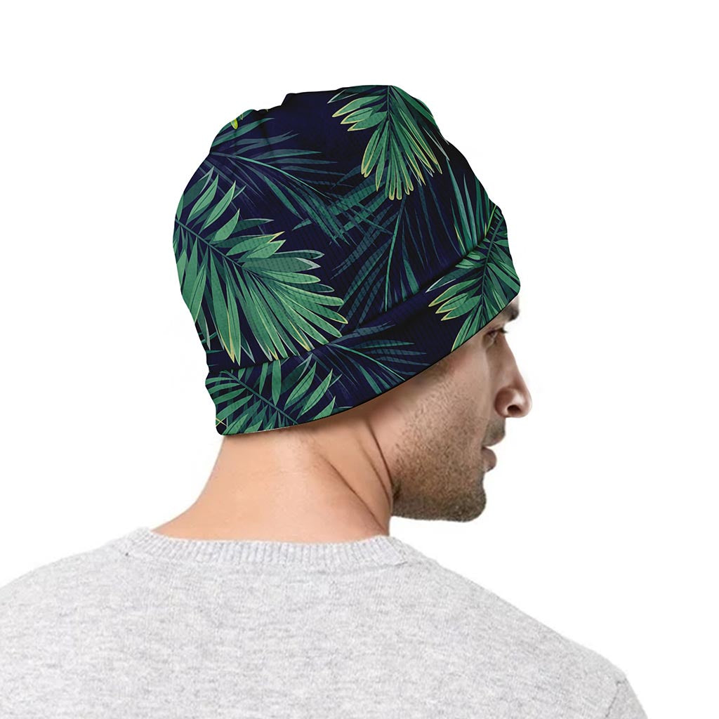 Dark Tropical Palm Leaf Pattern Print Beanie
