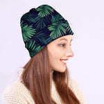 Dark Tropical Palm Leaf Pattern Print Beanie