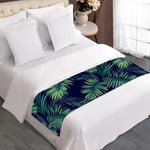 Dark Tropical Palm Leaf Pattern Print Bed Runner