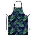 Dark Tropical Palm Leaf Pattern Print Bib Apron With Pocket