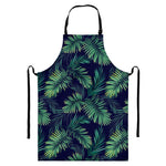 Dark Tropical Palm Leaf Pattern Print Bib Apron With Pocket