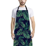 Dark Tropical Palm Leaf Pattern Print Bib Apron With Pocket